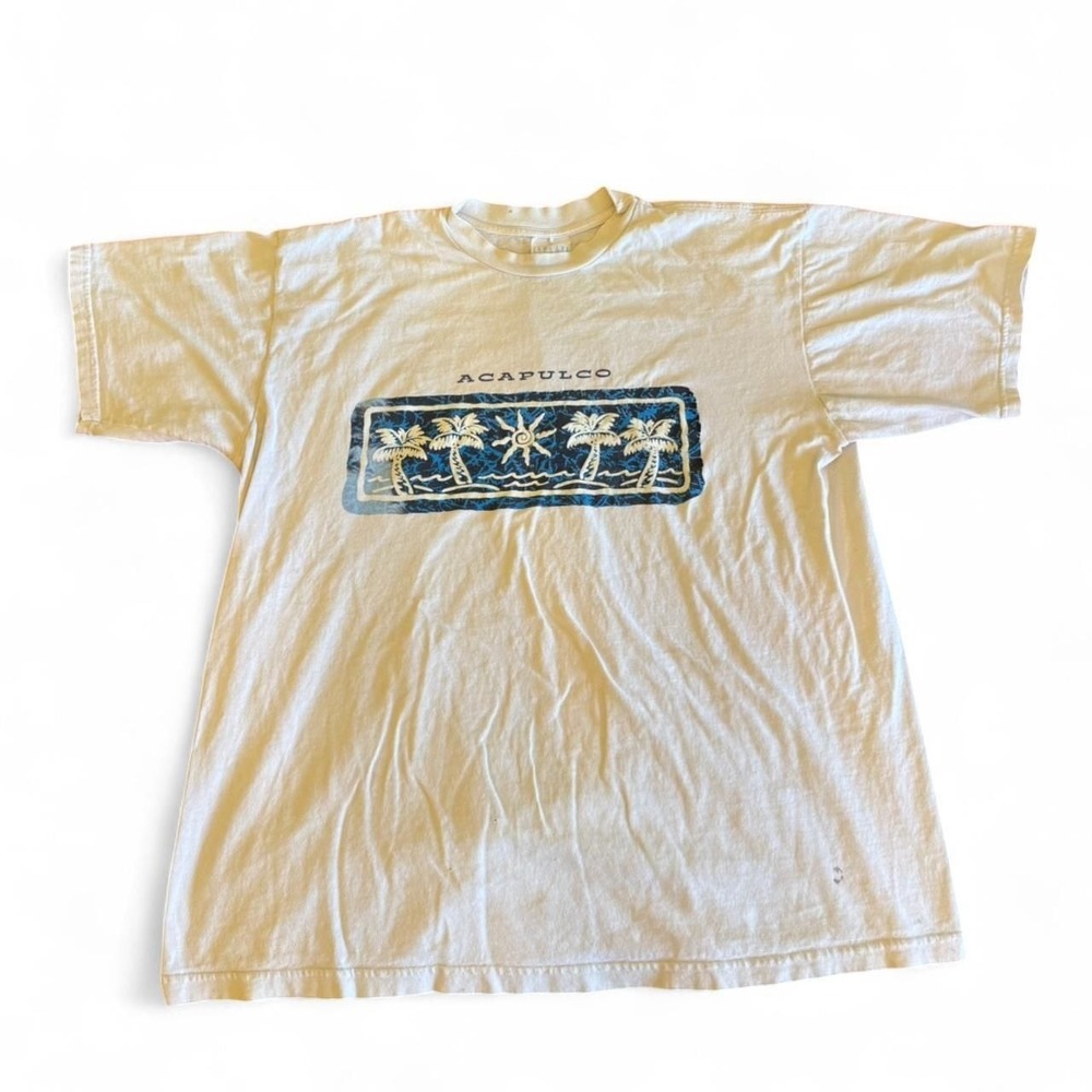 Vintage 90s Acapulco Mexico Graphic Tee, White, Size XL‎ - Beach Summer Shirt